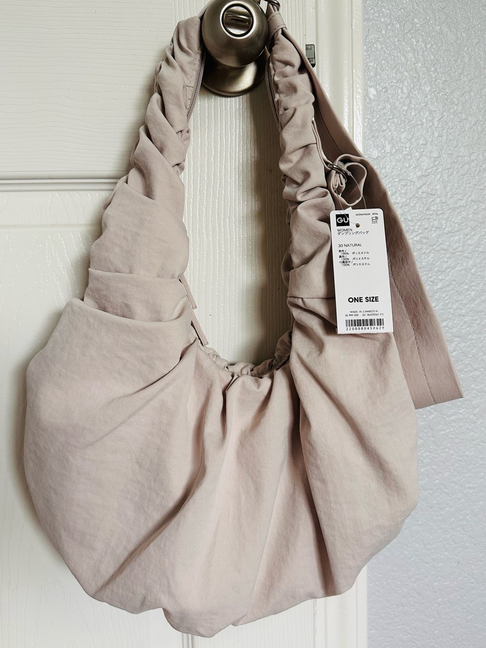 Ruched Shoulder Hobo Bag in Light Taupe by